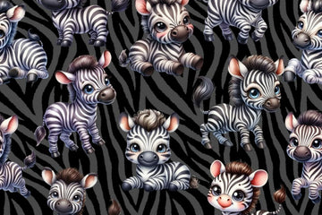 French Terry, Digital Print, Cute Zebra, schwarz, 0,5 m